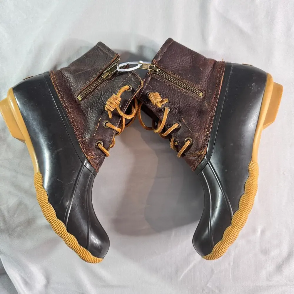 Sperry Saltwater Duck Boots Womens Sz 8 Brown Leather Waterproof Rain Snow